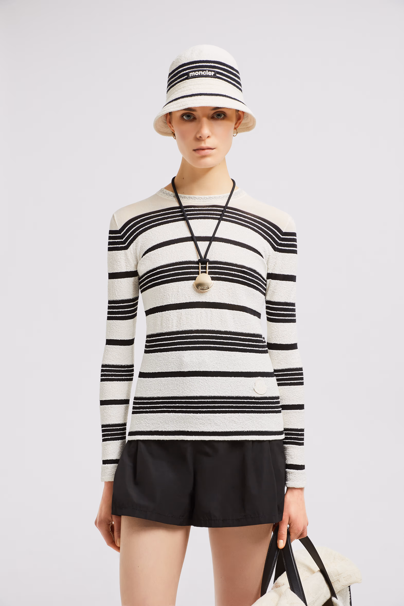 Striped Bouclé Sweater Women Black & White Moncler 0
